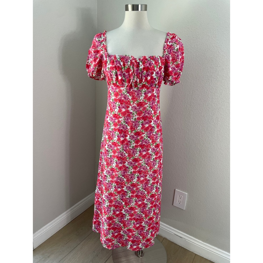 WAYF Womens Small Felicity Midi Dress Babydoll Milkmaid Coquette Cottagecore